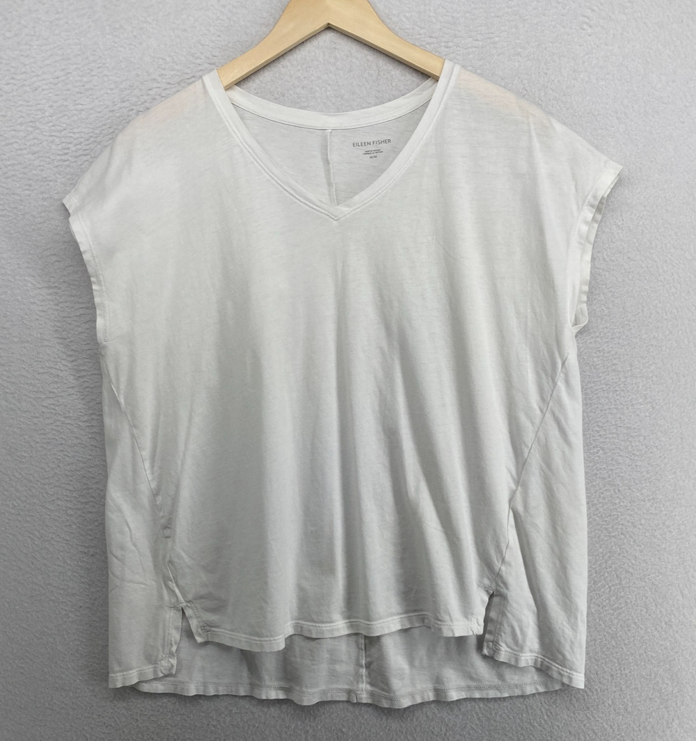 EILEEN FISHER Top M Slub Organic Cotton Jersey Boxy Dolman Sleeveless White